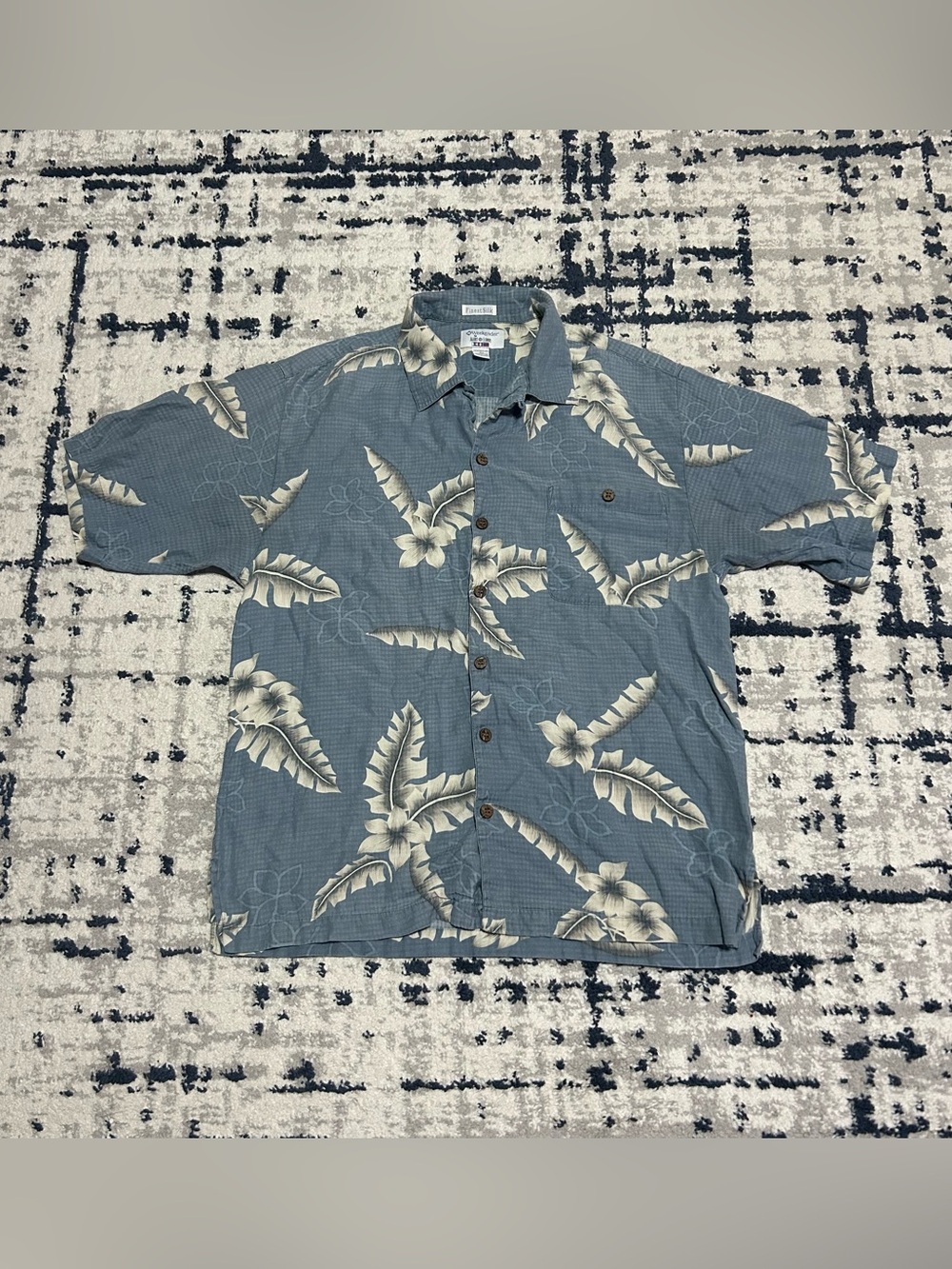 Tasso Elba Blue Floral Short-Sleeve Camp Shirt